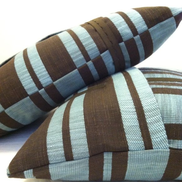Striped Blue & Brown Pillow Cover 16" x 20" - Picture 3 of 4